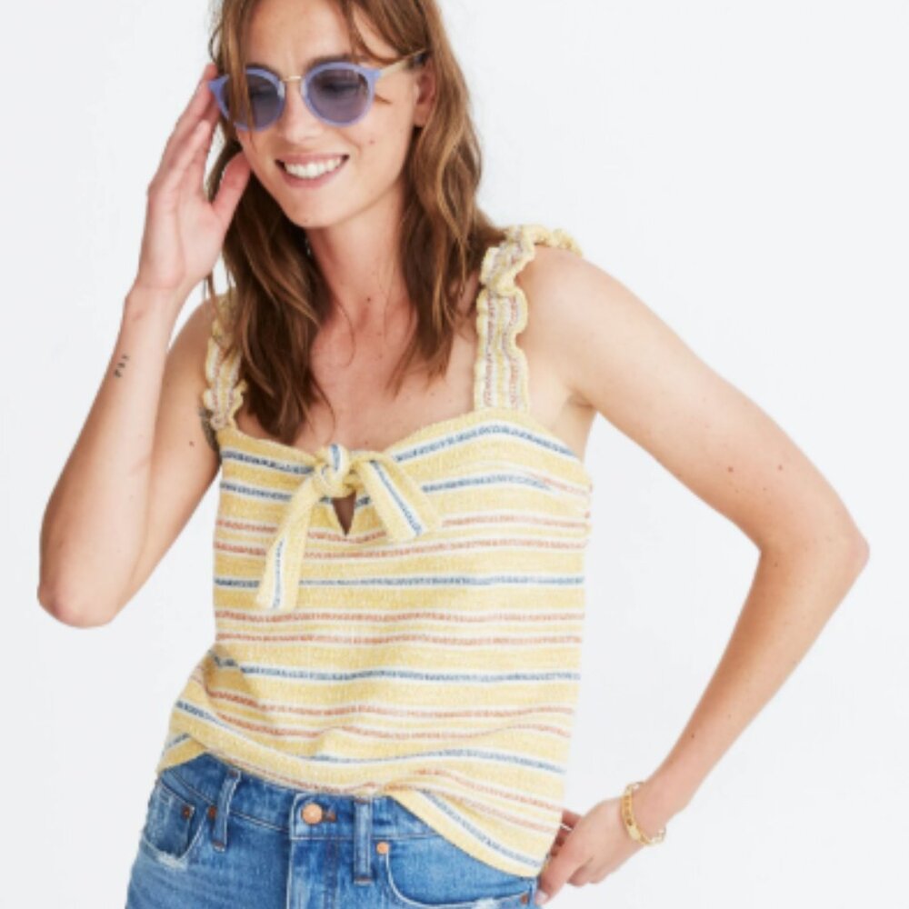 Madewell Texture & Thread Tie-Front Tank Top in Smithfield Stripe
